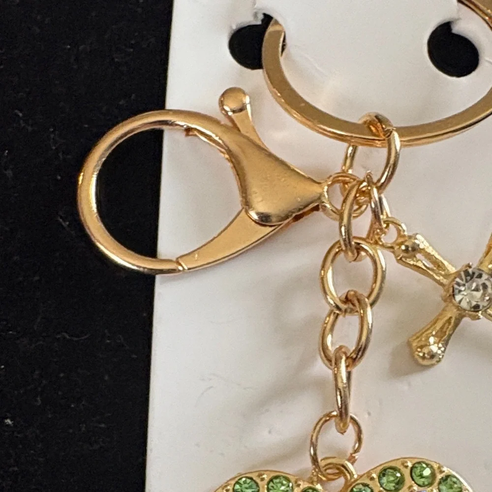 Mint Gold and Green Heart Keychain with Cross Charm - Picture 4 of 4